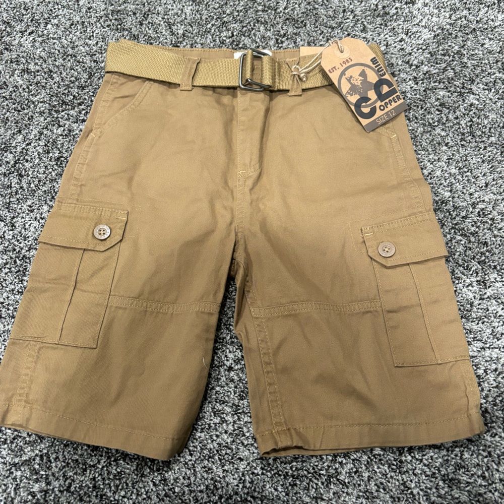 Copper denim cargo shorts